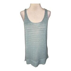 Madewell Linen Blend Knit Tank Top‎ Light Blue Scoop Neck Sleeveless Size Large